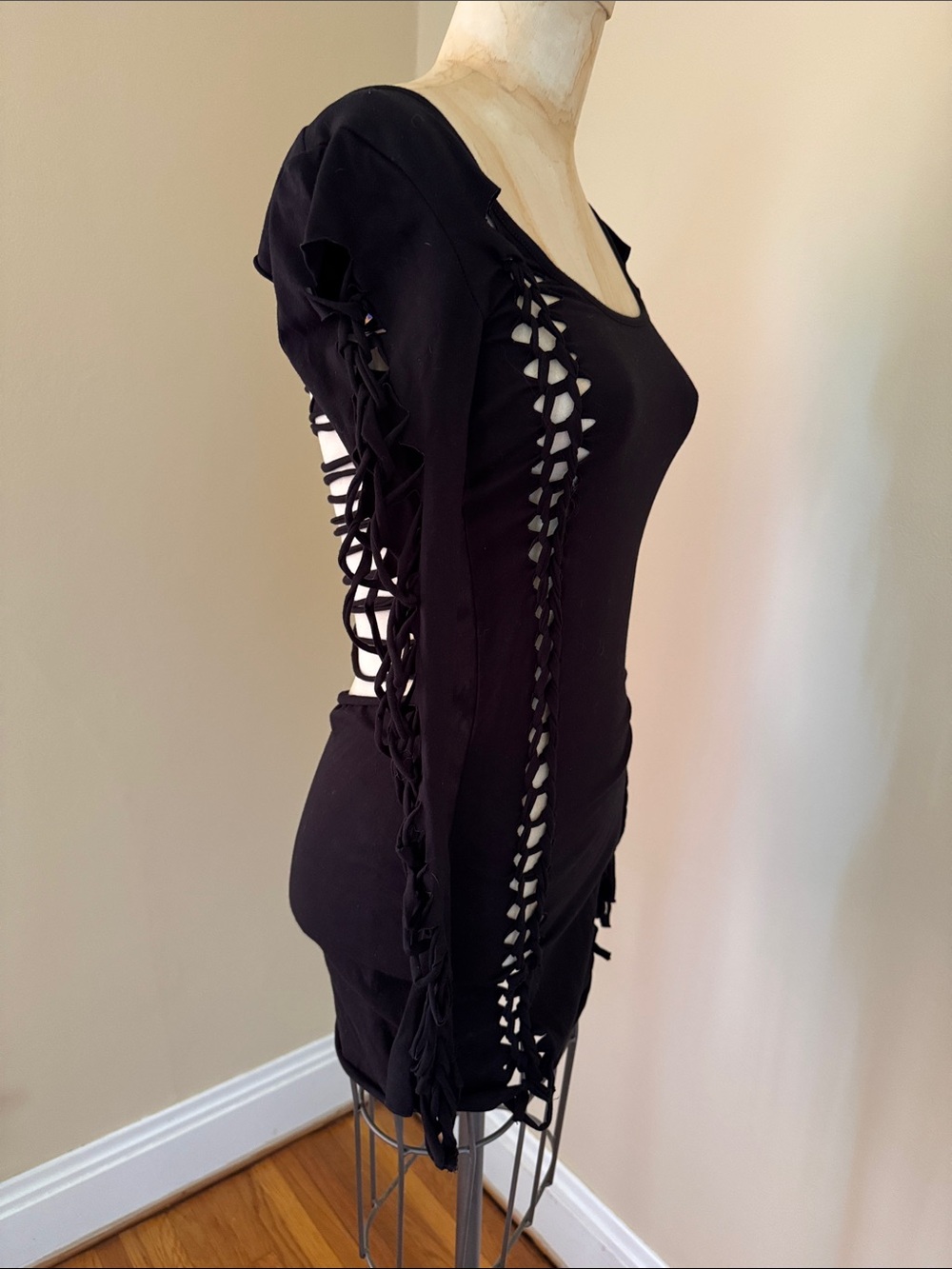 Dolls Kill Black Cutout Lace-Up Long Sleeve Mini Dress M - Picture 3 of 8